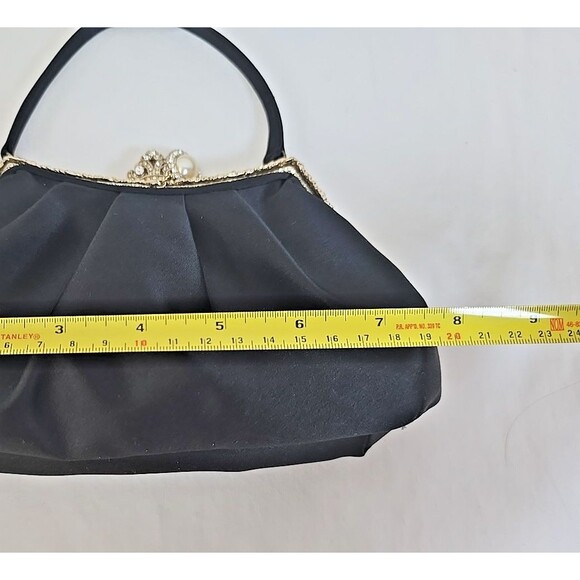 Kate Landry Black Satin With Rhinestone Trim Evening Bag Clutch Crown Queen - Picture 6 of 8